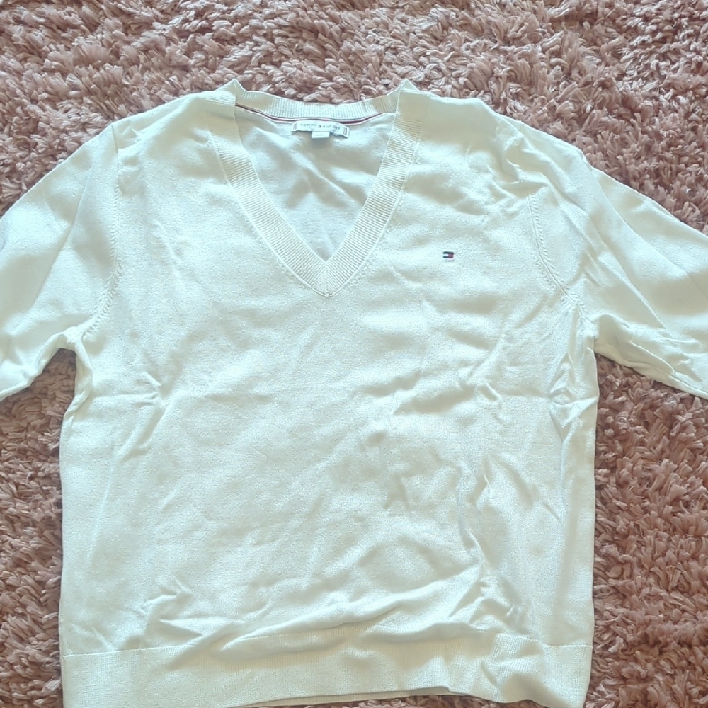 Tommy Hilfiger Cream V-Neck Sweater